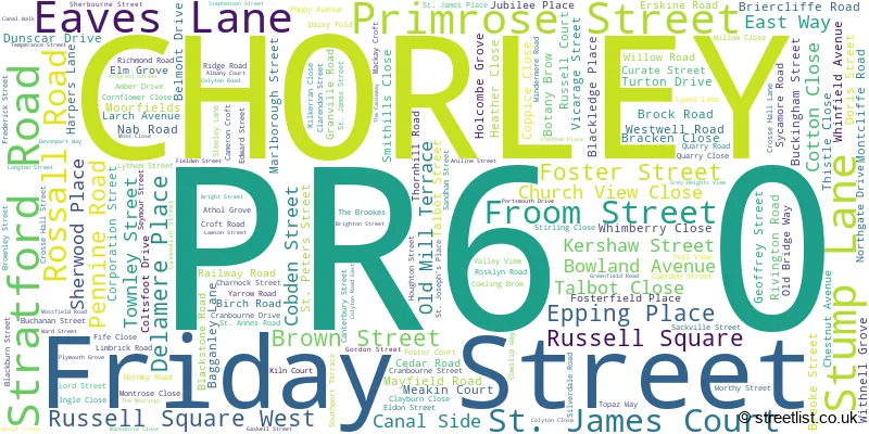 A word cloud for the PR6 0 postcode